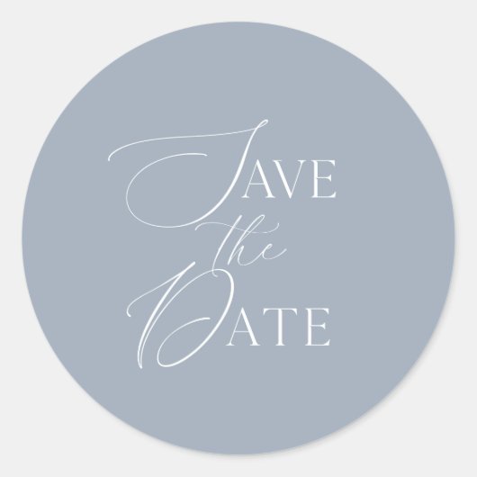 Dusty Blue Save The Date Script Wedding  Ronde Sticker (Voorkant)