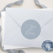 Dusty Blue Save The Date Script Wedding  Ronde Sticker