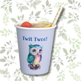 Dusty Blue Schattige Owl Forest Woodland Animal Papieren Bekers