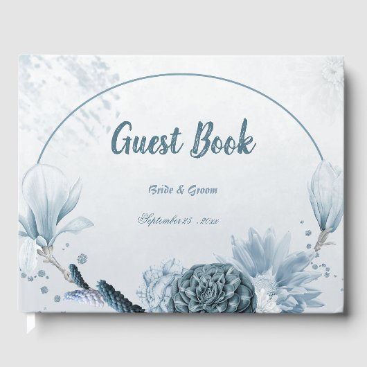 dusty blue schoppen bloemen romantisch gastenboek (Voorkant)