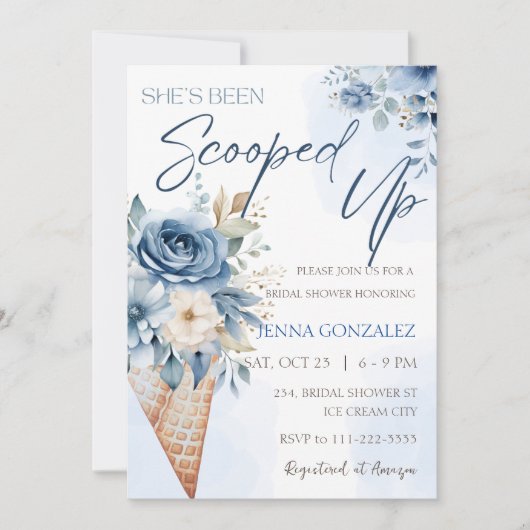 Dusty Blue Scooped Ice Cream Vrijgezellenfeest Kaart (Voorkant)