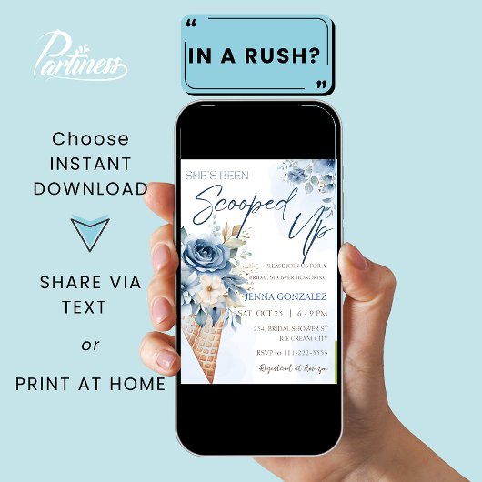 Dusty Blue Scooped Ice Cream Vrijgezellenfeest Kaart