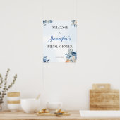 Dusty Blue Scooped Up Floral Vrijgezellenfeest Wel Poster (Keuken)