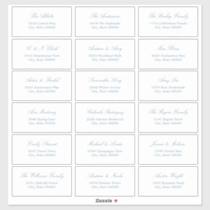 Dusty Blue Script 18 Gast Adresetiketten Sticker