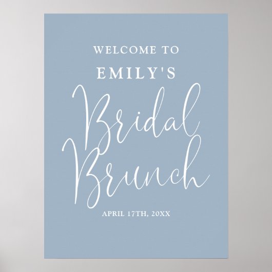 Dusty Blue Script Bruids Brunch Welkomstbord Poster (Voorkant)