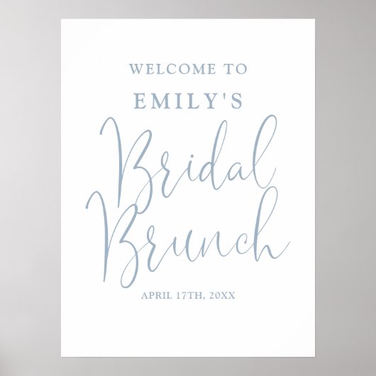 Dusty Blue Script Bruids Brunch Welkomstbord Poster (Voorkant)