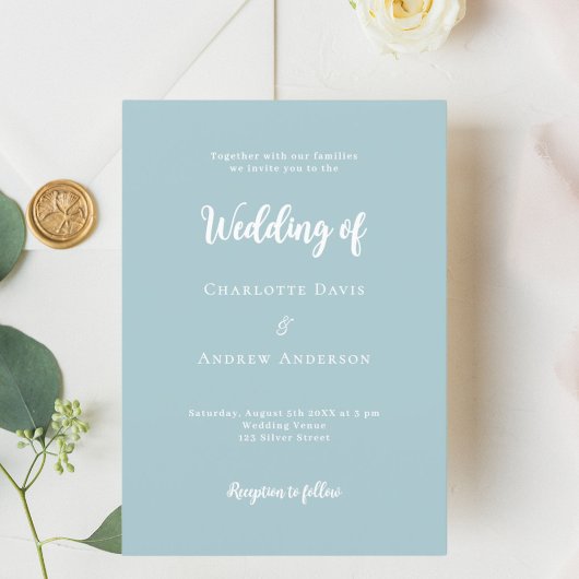 Dusty blue script bruiloft kaart