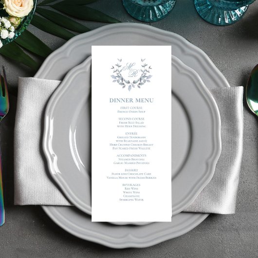 Dusty Blue Script Classic Wedding Dinner Menu