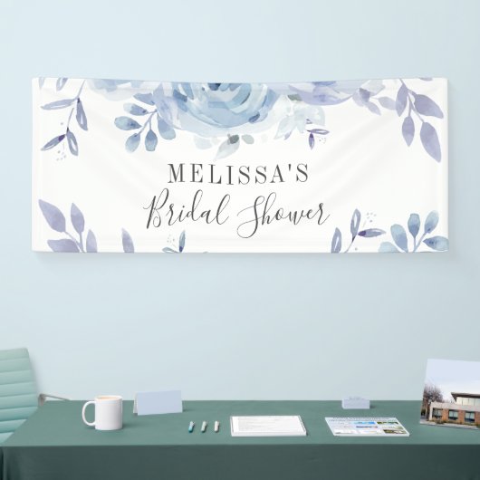 Dusty Blue Script Floral Lila Vrijgezellenfeest Spandoek (Beurs)
