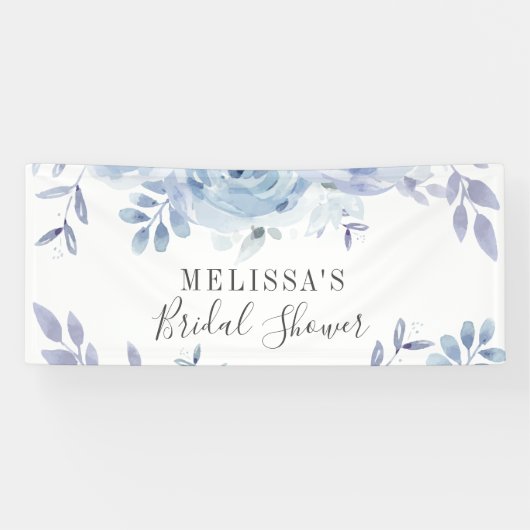 Dusty Blue Script Floral Lila Vrijgezellenfeest Spandoek (Horizontaal)