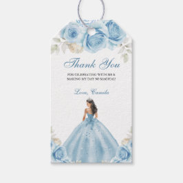 Dusty Blue Script Floral Princess Quinceañera Cadeaulabel
