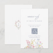 Dusty blue Script Floral Wildflower QR Code RSVP Kaartje (Voorkant / Achterkant)