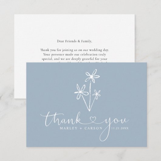 Dusty Blue Script Heart Boho Wedding Bedankkaart (Voorkant / Achterkant)