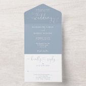 Dusty Blue Script Hearts Minimalist Weddenschap Al All In One Uitnodiging (Binnen)