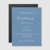 Dusty Blue script luxe bruiloft Magnetische Uitnodiging (Voorkant / Achterkant)