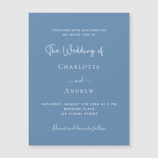 Dusty Blue script luxe bruiloft Magnetische Uitnodiging (Voorkant)