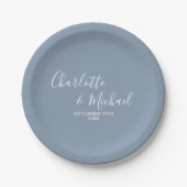 Dusty Blue Script minimalistische bruiloft Papieren Bordje (Voorkant)