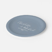Dusty Blue Script minimalistische bruiloft Papieren Bordje (Gekanteld)