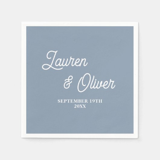 Dusty Blue Script minimalistische bruiloft Servet (Voorkant)