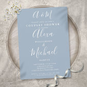 Dusty Blue Script Monogram Couples Weddenschap Sho Kaart