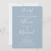 Dusty Blue Script Monogram Couples Weddenschap Sho Kaart (Voorkant)