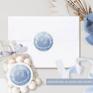 Dusty Blue Script Monogram Envelop Verzegeling/gun Ronde Sticker