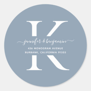 Dusty Blue Script Monogram Retouradres Ronde Sticker