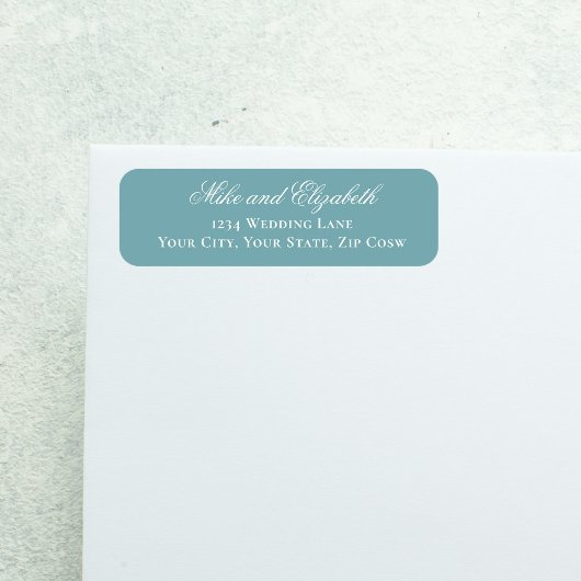 Dusty Blue Script Names Wedding Address Etiket