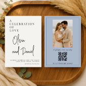 Dusty Blue Script Photo QR Code Wedding Kaart