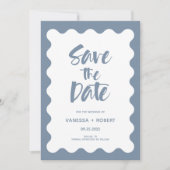 Dusty Blue Script Photo Save the Date Invitation Kaart (Voorkant)