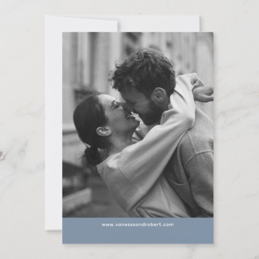 Dusty Blue Script Photo Save the Date Invitation Kaart (Achterkant)