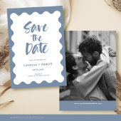 Dusty Blue Script Photo Save the Date Invitation Kaart