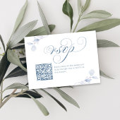 Dusty Blue Script QR Code Wedding RSVP Card Kaartje