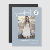 Dusty Blue Script School Afstuderen Photo Magnet (Voorkant / Achterkant)