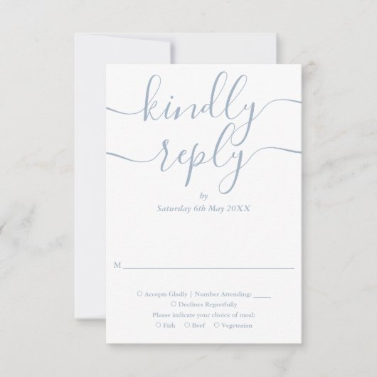 Dusty Blue Script String Lights Bruiloft RSVP Kaartje (Voorkant)