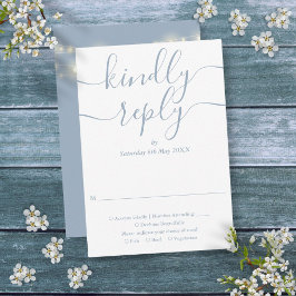 Dusty Blue Script String Lights Bruiloft RSVP Kaartje