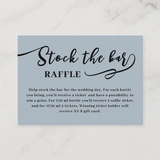 Dusty Blue Script Voorraad de bar Vrijgezellenfees Informatiekaartje (Voorkant)