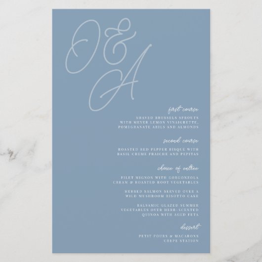 Dusty Blue Script Watermark Monogram Weddenschap M (Voorkant)