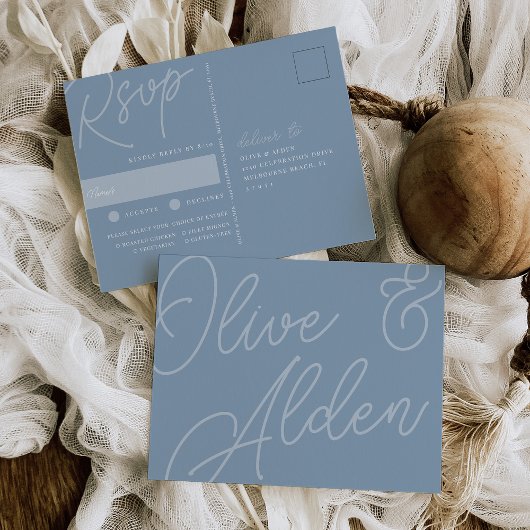 Dusty Blue | Script Watermerk Meal Choice RSVP Briefkaart