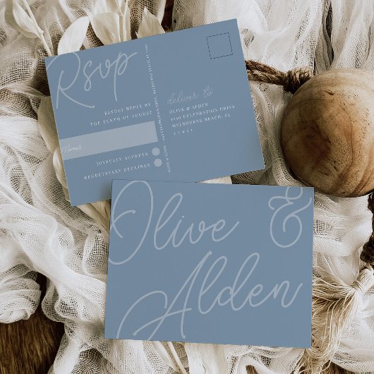 Dusty Blue | Script Watermerk RSVP Briefkaart