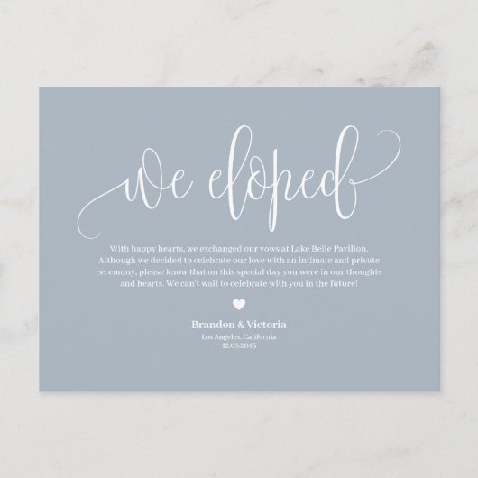 Dusty Blue  Script Wedding Elopement Aankondigingskaart (Voorkant)