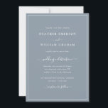 Dusty Blue Script Wedding Invitation Kaart<br><div class="desc">Dusty Blue Script Wedding Invitation. Maak je trouwuitnodiging even gedenkwaardig als je speciale dag met dit stijlvolle design. Met een eenvoudige minimalistische blik met een klastige traditionele aanraking,  kenmerkt deze moderne tekst-enige uitnodiging een handgeschreven kalligrafiekmanuscript met een klassiek stoffig blauw en wit grens lijst.</div>