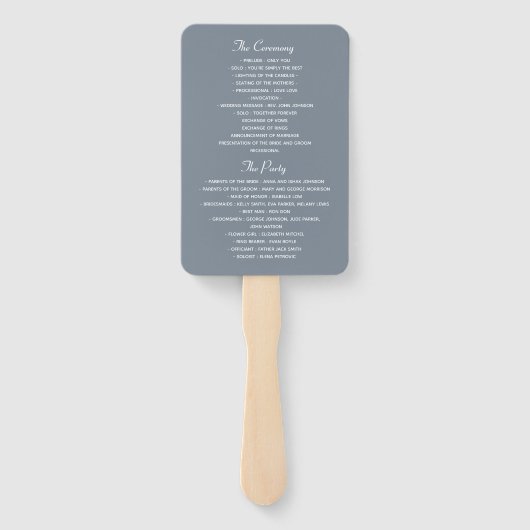 Dusty Blue Script Wedding Program Hand Fan Handwaaier (Achterkant)