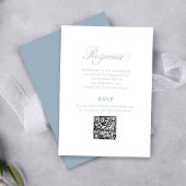 Dusty Blue Script Wedding RSVP QR Code Enclosure Informatiekaartje