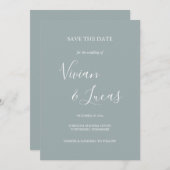 Dusty Blue Script Wedding Save the Date (Voorkant / Achterkant)
