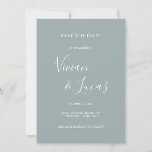 Dusty Blue Script Wedding Save the Date