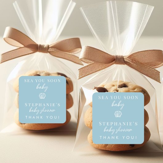 Dusty Blue Sea You Soon Thank You Baby Shower Vierkante Sticker