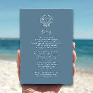 Dusty Blue Seashell Beach Bestemming Bruiloft Informatiekaartje