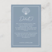 Dusty Blue Seashell Beach bruiloft details Informatiekaartje (Voorkant)