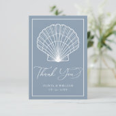 Dusty Blue Seashell Beach Bruiloft Elegant Bedankkaart (Staand voorkant)
